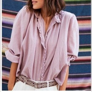 XiRENA | Hale Long Sleeve Ruffled Button Down Oversized Blouse in Crush |XS